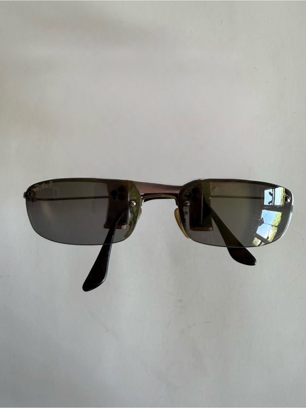 Authentic Y2K Ray-Ban Rimless Polarized Rectangular Sunglasses with Case & Cloth